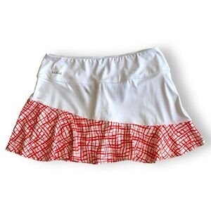 BOLLE’ WHITE WITH ORANGE WAVE RUFFLE TENNIS, PICKLEBALL, GOLF SKORT WOMEN’S SZ L